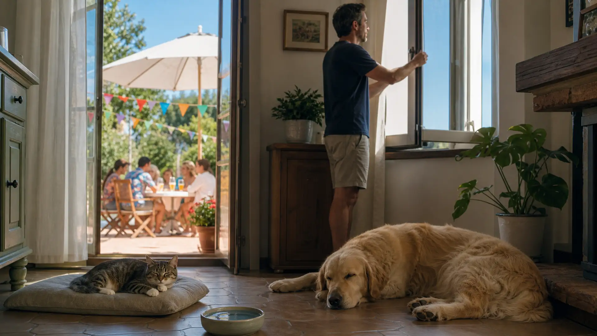 Cane e gatto in una zona fresca e tranquilla della casa durante Ferragosto.
